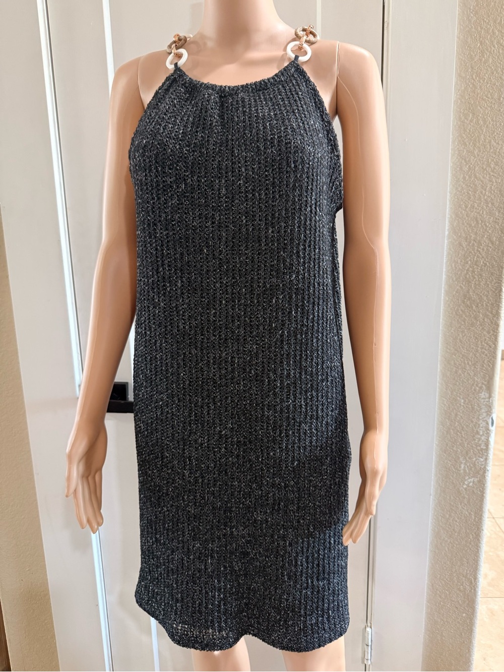 NWT Tash+Sophie Gray Lined Knit Halter Dress Size M